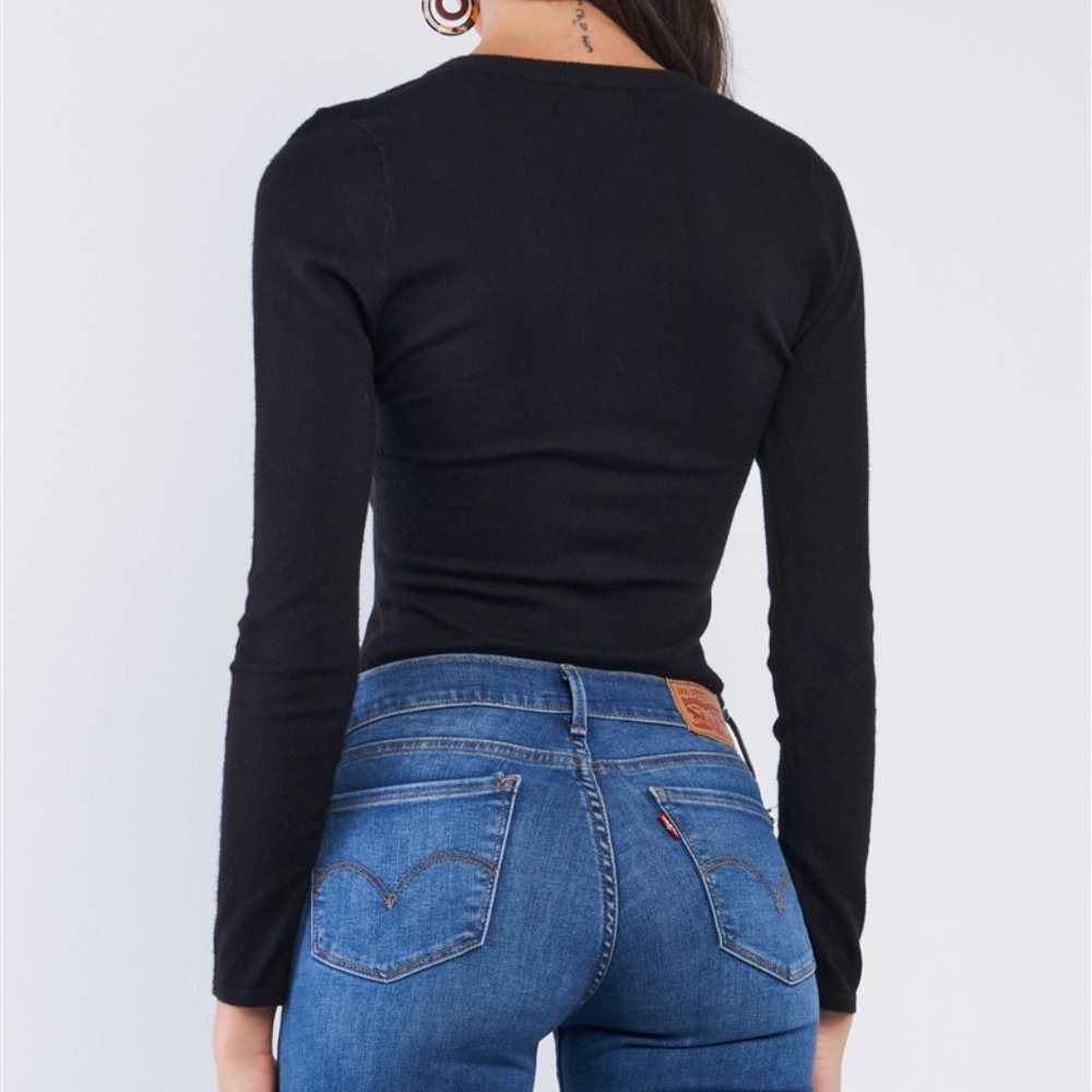 Just the Basics Ribbed Long Sleeve Black Bodysuit - Picture 2 of 3